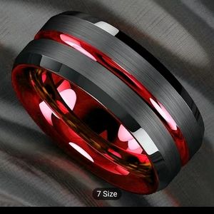 8mm black red brushed stainless steel ring size ask if your size availab…